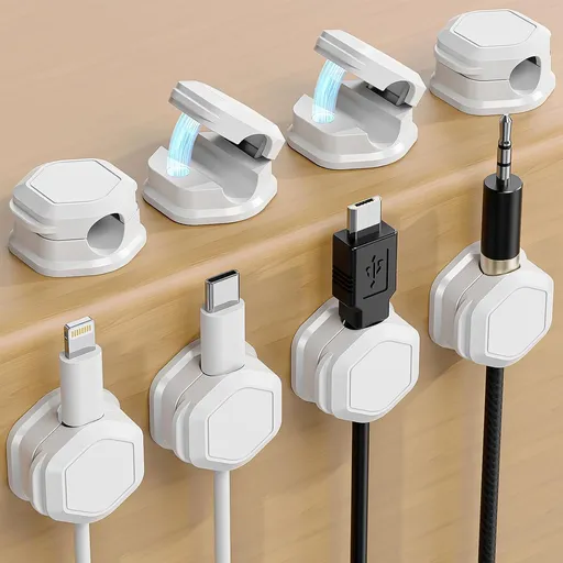 8 Pack Cord Holder - Cord Organizer - Magnetic Cable Clips - Cord Organizer for Desk, Nightstand, Phone Charger, Computer, Home, Office, Car (White)