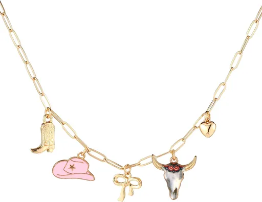 Cowgirl Necklace for Women, Dainty Gold Boot Hat Heart Charm Western Chain Chunky Trendy Fashion Pendant Outfit Jewelry Gift