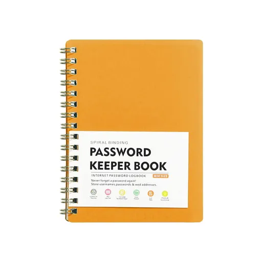 Password Book Password Book with Personal Alphabet Label Internet Address and Password Headquarters Password Log, A Spiral Code Book Spiral code book Orange