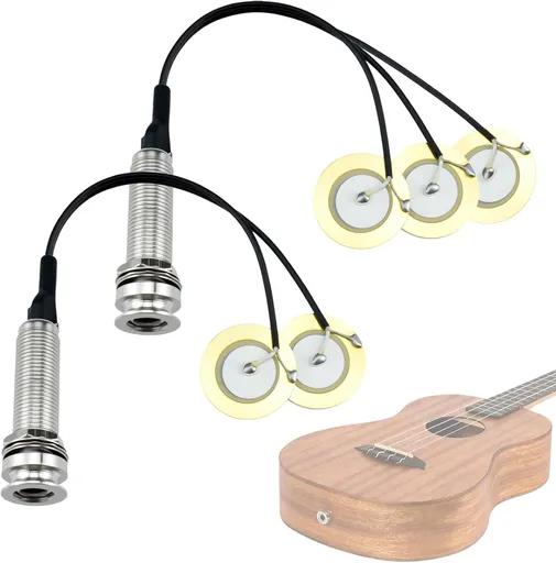2 Pcs Piezo Pickups Transducer | 3-in-1 & 2-in-1 Pickup Combo | Self-Adhesive Piezo System | Acoustic Guitar, Violin, Ukulele & Cello