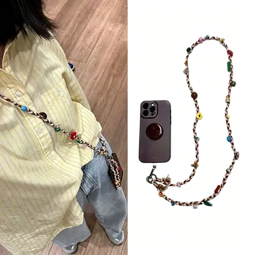 Hand‑Woven Crossbody Phone Pendant | Christmas Bag Accessory | Niche 3D Flower Halter Phone Chain