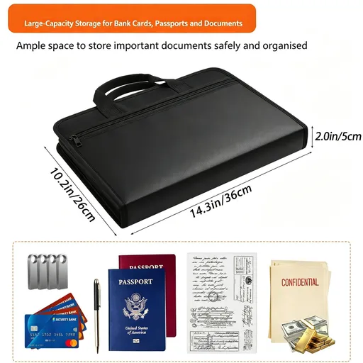Fireproof Expanding File Folder A4 Document Organizer Portable Handheld File Bag, Christmas Office Gift, 38x28x9