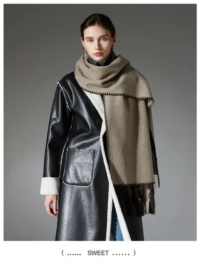 Dark brown Contrast Edge & Tassel Scarf - Chic Autumn/Winter Neckwear (190x30cm)