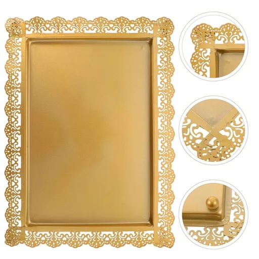 Golden Iron Serving Tray for Snacks and Desktop Organization, Household Plate for Kitchen and Home Use
