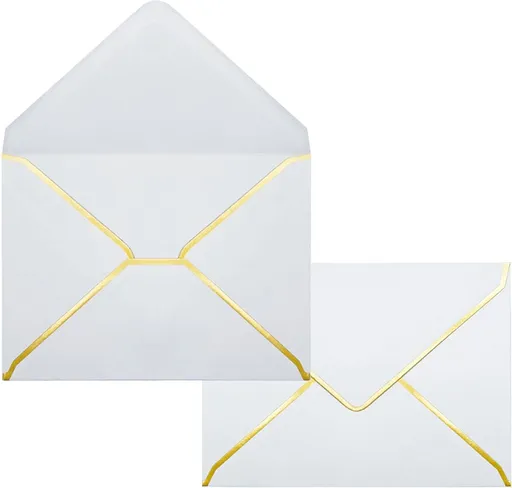 5x7 Envelopes for Invitations with Gold Border, 50 Pack A7 Envelopes with V-Flap, Self Seal Greeting Card Gift Card Envelopes Invitation Envelopes for Wedding, Graduation, Baby Shower, Party (White)