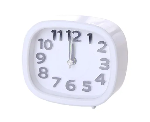 Table Clock Low Noise Multi-functional Round Small Bedside Analog Alarm Clock for Daily Use - White