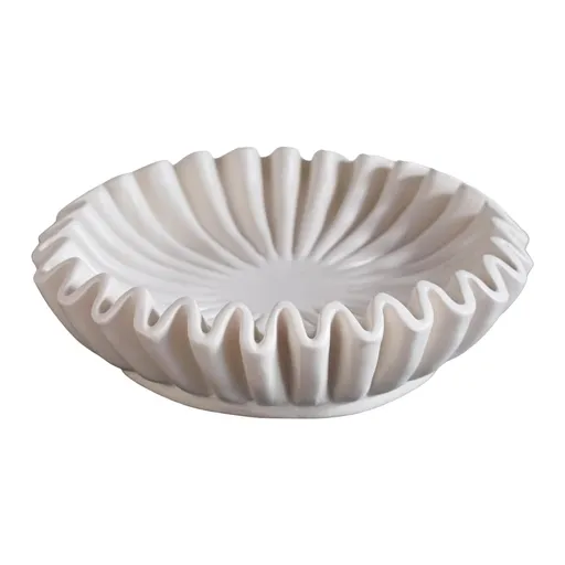 Ruffled Decorative Bowl, White Decorative Bowls for Home Decor, Fluted Fruit Bowl, Decorative Flower Bowl Accents for Styling Coffee Table Bookshelf Console Table Decor White