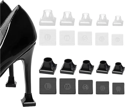 10 Pairs High Heel Protectors 5 Sizes Repair Caps Covers & Stoppers Cover Replacement Tip for Outdoor Weddings/Stop Sinking at Grass/Gravel/Bricks and Cracks Black,clear -