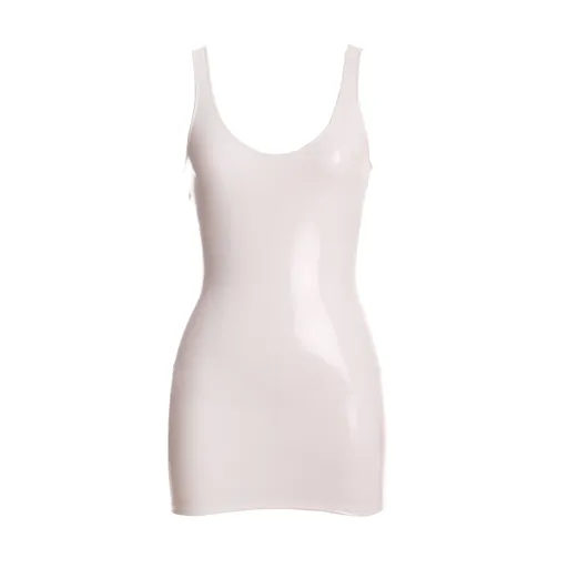 House Of Dasein Shiny Black Patent Leather Mini Dress Faux Latex Clubwear - White - L