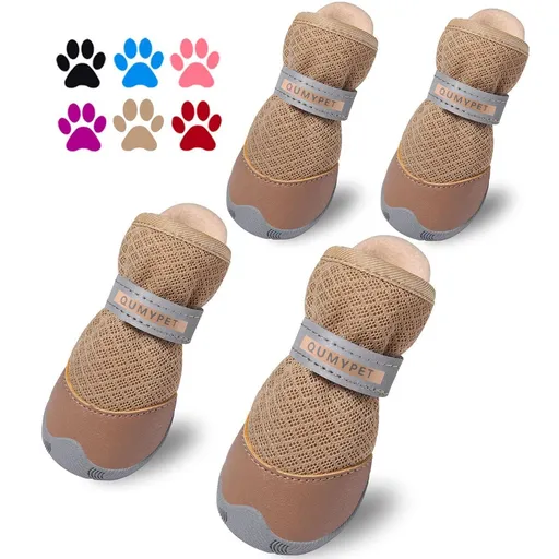 Dog Shoes for Small Dogs Hot Pavement Puppy Dog Boots & Paw Protectors | Small Medium Dog Summer Shoes, Soft Anti-Slip Rubber Sole, Mesh Breathable Dog Booties for Hardfloors, Walking Running - Khaki - Size 4
