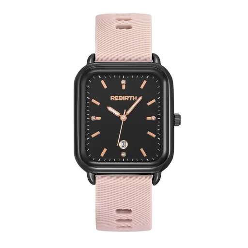 Elegant Retro Preppy Style Women's Quartz Watch - Square Black Dial with Pink Silicone Strap, Zinc Alloy Case, Non-Rechargeable Battery/PINK