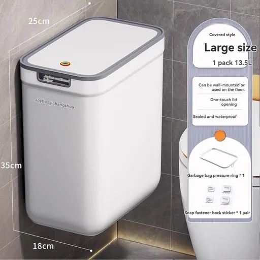 Wall Mounted Trash Bin Press Top Trash Bin Large Capacity Bin Bathroom Bin - White - Size large