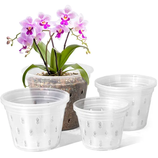 2 Each of 4 5 6 7 Inch Clear Orchid Pots for Repotting, 8 Pack Plastic Orchid Pots with Holes, Clear Pots for Orchid