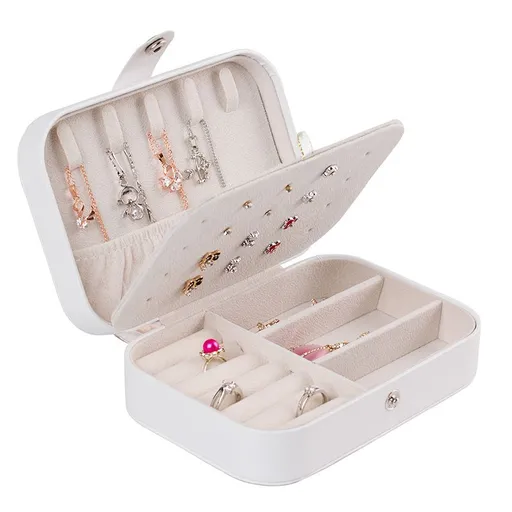 Small Jewelry Box, Travel Jewelry Case Portable Jewelry Organizer Storage for Necklace Earring Rings, Double Layer Leather (2pcs)