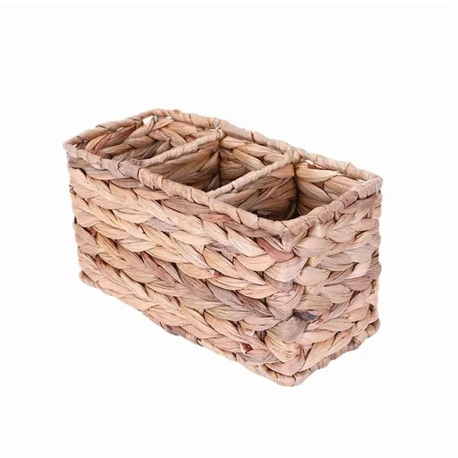 Water Hyacinth Wicker Baskets for Storage, Handwoven Rattan Shelf Basket with 3 Divided Compartments, Natural Decorative Woven Organizer Bin