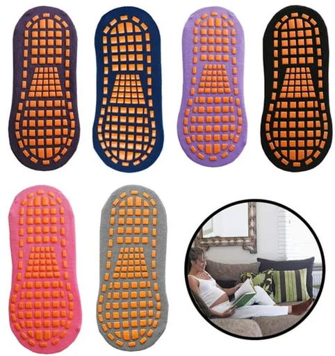 6 pairs - with anti-slip granules - trampoline socks for the playground - anti-slip floor socks (black + heather grey + lotus root powder + khaki + purple + blue)