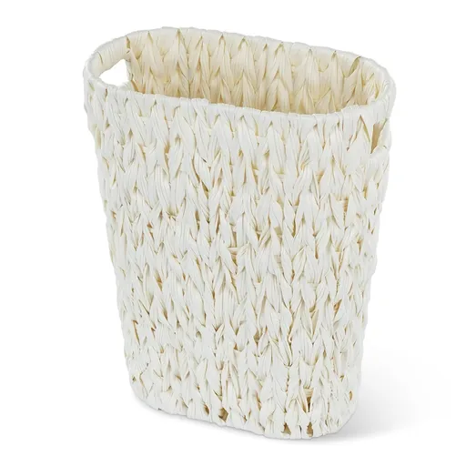 Wicker Trash Can,Bathroom Trash Can,Waterproof Wicker Waste Basket for Bathroom,Narrow Small Waste Basket for Bedroom,Office, Cream White 5 Gallon