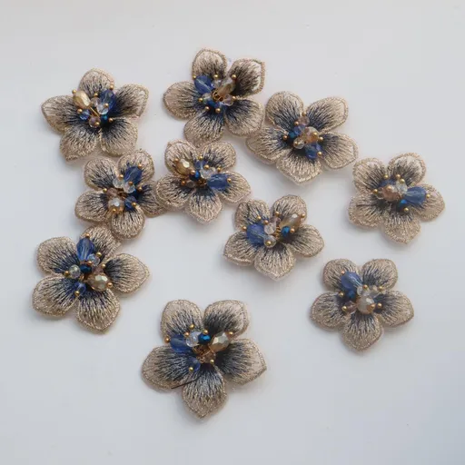 10pc/Set Beaded Flower Appliques for Clothing DIY sew on Floral Patches for Clothes Decoration Rhinestone parches (Golden)