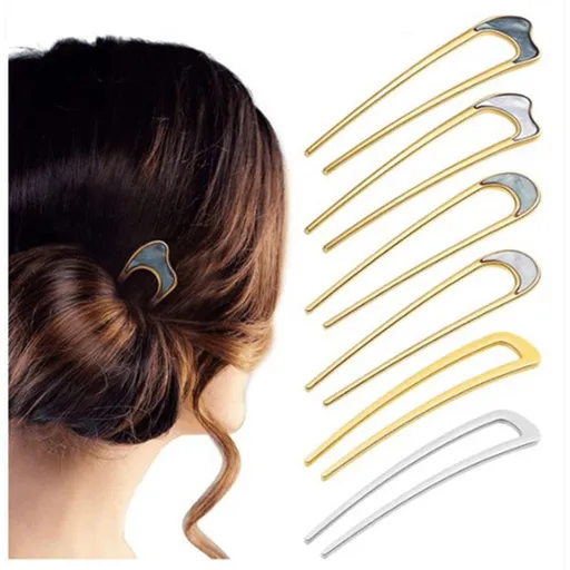 Fashion Metal Hair Sticks for Women Shell Hair Clip Pins Minimalist U Shape Girls Hairpins Hair Bun Maker Headwear 6 Pieces