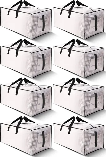 8 Pack Large Strong Moving Bags with Zippers & Carrying Handles - Water-Resistant Heavy Duty Storage Tote for Space Saving, Fold Flat, Alternative to Box (Semi-Transparent) Semi-Transparent Pack-24gal