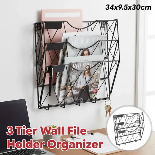 3-Tier Wall Mounted File Magazine Rack Easy to Use for Home Office Living Room