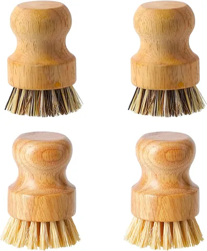 Dish Scrub Brush Dish Scrubber, 4 Packs Natural Bamboo Dish Brush Full Circle Palm Scrub Brush for Cleaning Pots Pans Vegetables (3.12 x 2.2 in)
