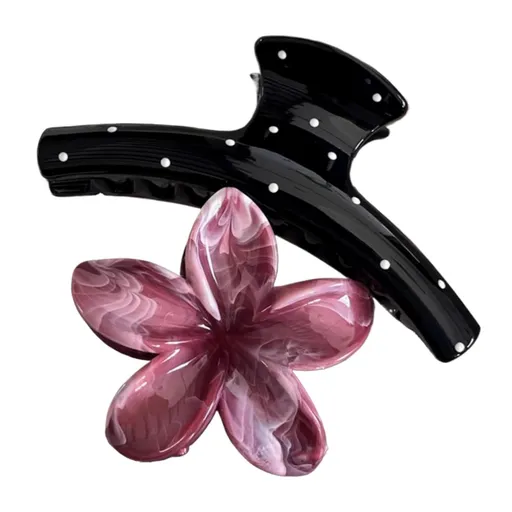 2 Pcs Ombre Flower Hair Claws Black White Polka Dot Hair Clips, Hawaiian 3D Sunflower Hair Accessory (Black + Red)