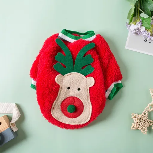 Pet Dog Christmas Deer Antler Fleece Vest Odd Pet Fawn bumping red S
