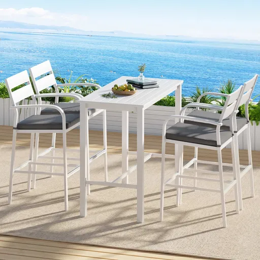 Gardeon Outdoor Bar Set 5-Piece Patio Dining Chairs Aluminium Table Stools White