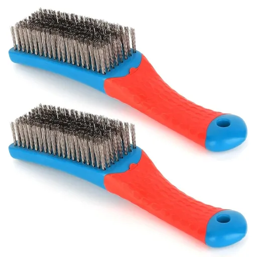 2 Pack Wire Brushes or Cleaning-Heavy Duty Stainless Steel Wire Scratch Brush or Metal Rust Cleaning,Paint Scrubbing with Rubber Covered Handle (2)