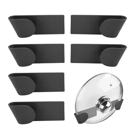 Pot Lid Holder, 6Pcs Household Punch‑Free Wall Mount Pot Lid Organizers Self Adhesive Pan Pot Lid Storage Rack Black