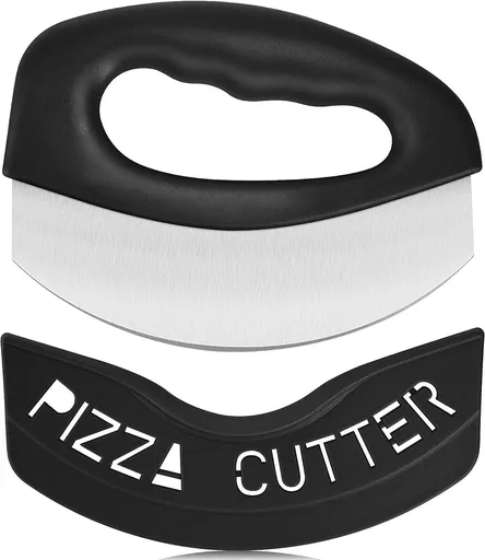 Stainless Steel Pizza Cutter with Safety Cover, Sharp Rocker Blade for Slicing Pizza, Flatbread and Pastry, Dishwasher Safe, Black