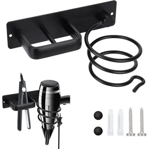 Hair Dryer Holder And Straightener Stand, Hair Dryer Holder With Cable Management, Wall Mounted Hair Dryer Organizer