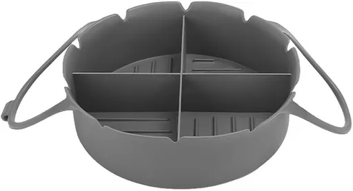 Silicone Air Fryer Basket Liner with Four Compartments, Reusable Oven Safe Cooking Bowl for Baking, Grilling and Meal Prep, Grey