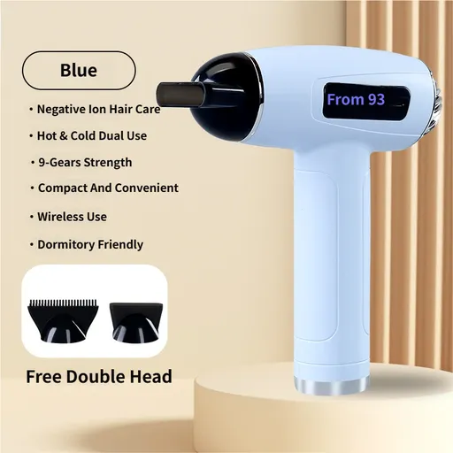 Cordless Hair Dryer High-Speed Ionic Constant Heated 9 Wind Speeds Blue