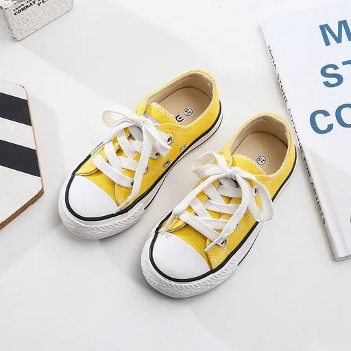 OPOEE Kids Canvas Shoes Low Top Lace Up Yellow 25