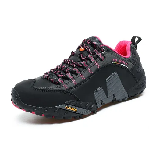 Lefectic Hiking Shoes Genuine Leather Waterproof. Black gray red 38