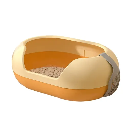 Large Semi Closed Cat Litter Box Covered Litter Pan for Cats Easy Clean Design - Orange