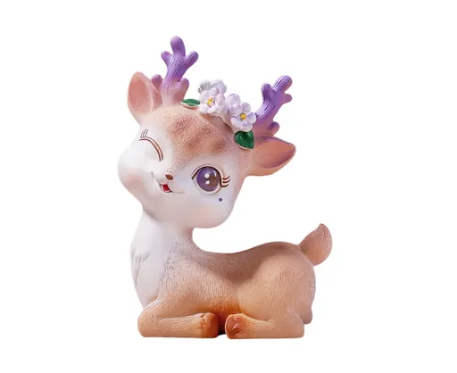 Cartoon Small Deer Resin Reindeer Craft Miniature Desktop Ornaments Car Decor- B