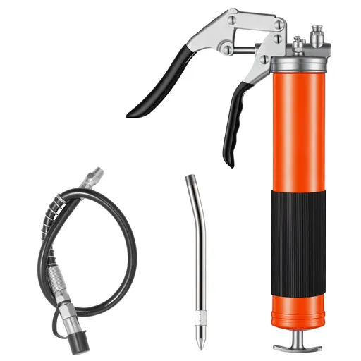 Grease Gun, 8000 PSI High Pressure, Heavy Duty Pistol Grip Grease Gun Kit with 0.4 L Capacity, Includes 46 cm Flex Hose, 1 Extension Rigid Pipe and 1 Sharp Type Nozzle for Automotive, Marine