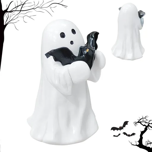 Halloween Ghost Figurine - Spooky Resin Ghost Statue, Hugging the Ghost of a Bat Ghost Halloween Decor Home Decoration Humorous Desktop Art Piece White Hugging the Ghost of a Bat