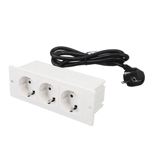 Recessed Power Strip with Cable 16A Plug and Play Flame Retardant 3 Outlets Flush Mount Outlet Socket for Tabletop Countertop Desk