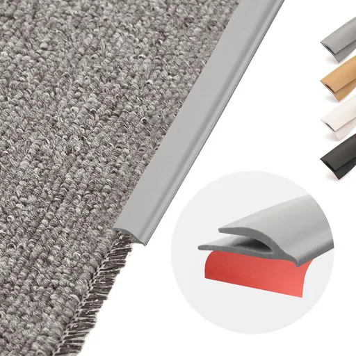 Flexible PVC Carpet Edge Trim Strip, Self Adhesive, Cuttable Carpet & Floor Transition Strip from Carpet to Tile, Waterproof Edging for Rugs & Mats, High Traffic Safety,for Carpet Thickness Within 5mm