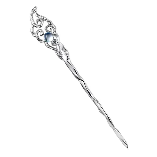 Chinese Hair Stick Moonstone Hairpin With Cloud Pattern Coiffure Hairpin for Women Lady, 1 Count (Pack of 1), Silver