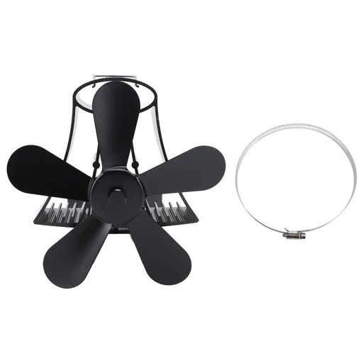 Magnetic Wall Mounted Fireplace Fan Silent Operation 5 Blade Heat Powered Wood Stove Fan Log Wood Burner Black