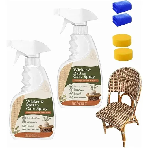 Wicker and Rattan Care Spray, Powerful Rattan Cleaner & Polish Spray, Deep Cleaning Formula for Indoor & Outdoor Rattan, Restore Natural Color and Protect Woven Furniture
