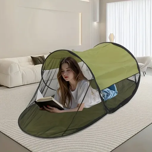 Boat-Shaped Hand-Thrown Mosquito Net with Sunshade Top, Polyester Fabric, One-Click Pop-Up No Install, Portable Folding with Bag, Breathable & Bug Proof, Perfect for Beach Camping & Bedroom Nap!(pitch green)