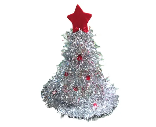 Green Ribbon Hat with Plush Small Ball Star Cap Top Xmas Dress Up Cloth Xmas Performance Wear Hat for Christmas - Silver