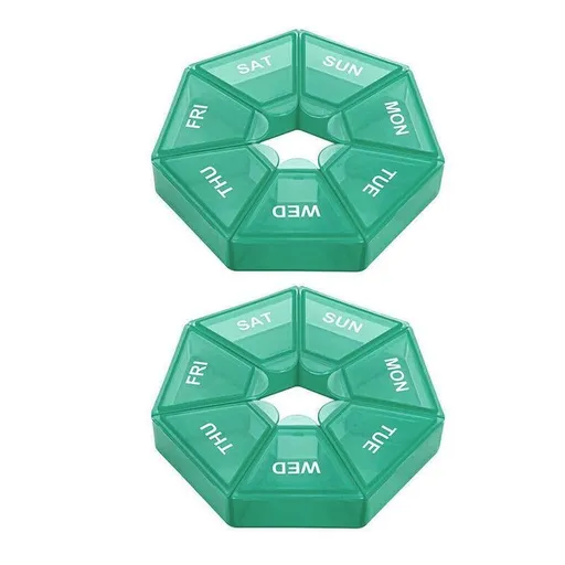 Weekly Pill Organiser 7 Day Medicine Box Tablet Case Dispenser 2 Pack - Army Green