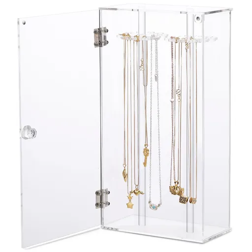 Acrylic Rotation Necklace Display Stand Pendant Display Organizer Holder Dust-proof Jewelry Display Box